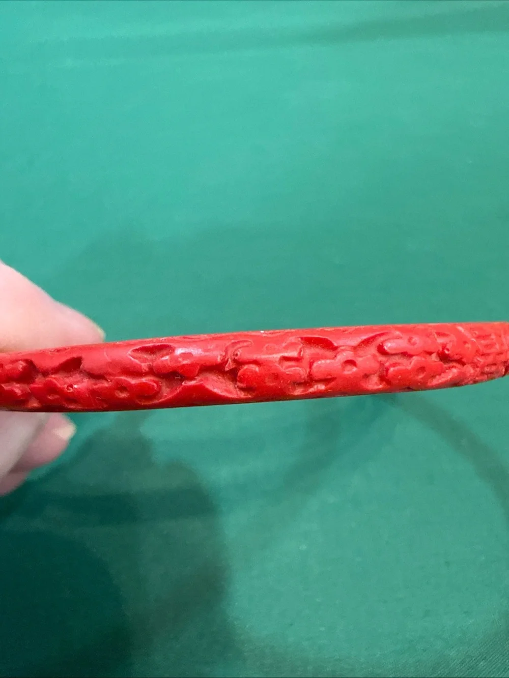 VTG Red Bamboo Style Carved Bangle Bracelets Cinnabar Style. 92D